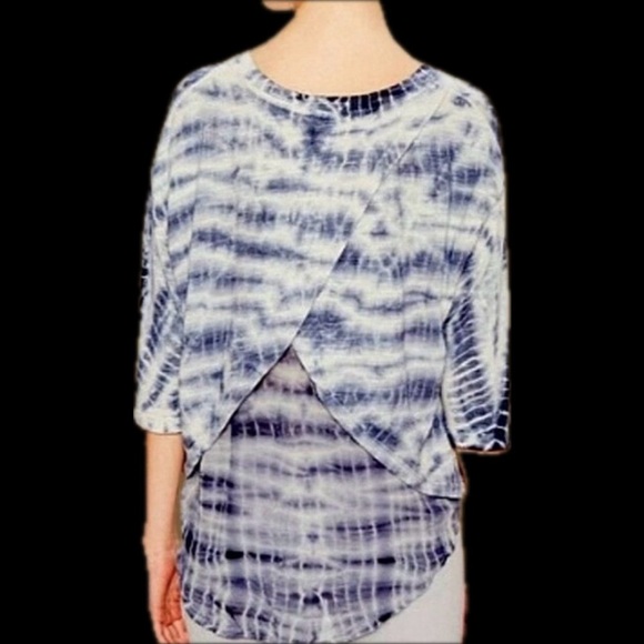 Young Fabulous & Broke Tops - Young Fabulous & Broke Blue Gray ikat Tie Dye Britt Half Sleeve Top Womens S